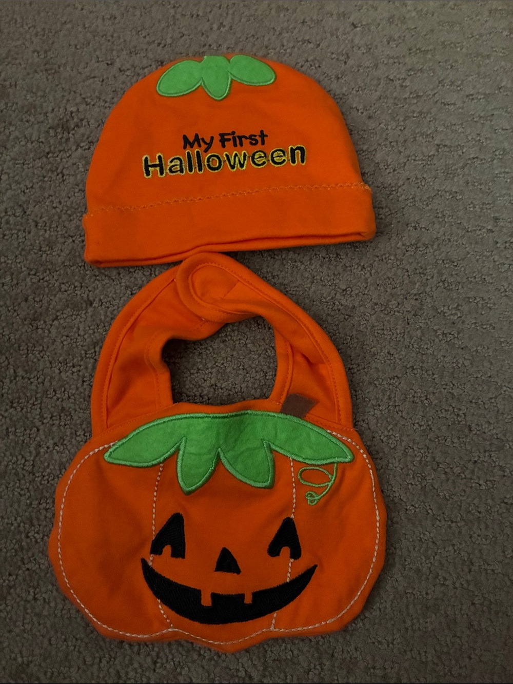 My First Halloween Orange Pumpkin Hat and Bib Set